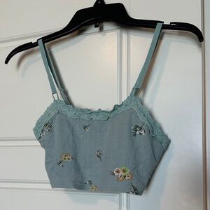 Aerie Mint Floral Knit Crop Top